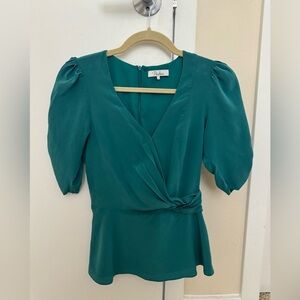 Turquoise puff sleeve peplum blouse